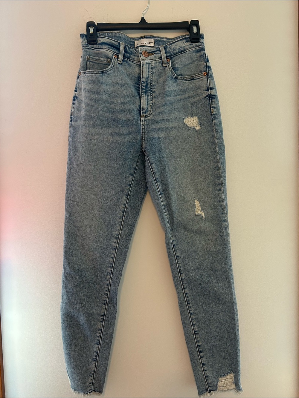 LOFT Women's High-Rise Light Blue Distressed Jeans